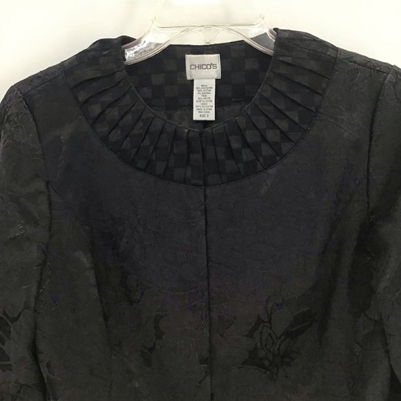 Chico’s Floral Jacquard 3/4 Sleeve Jacket Blazer Casual Career Black Size 0 - Picture 3 of 8